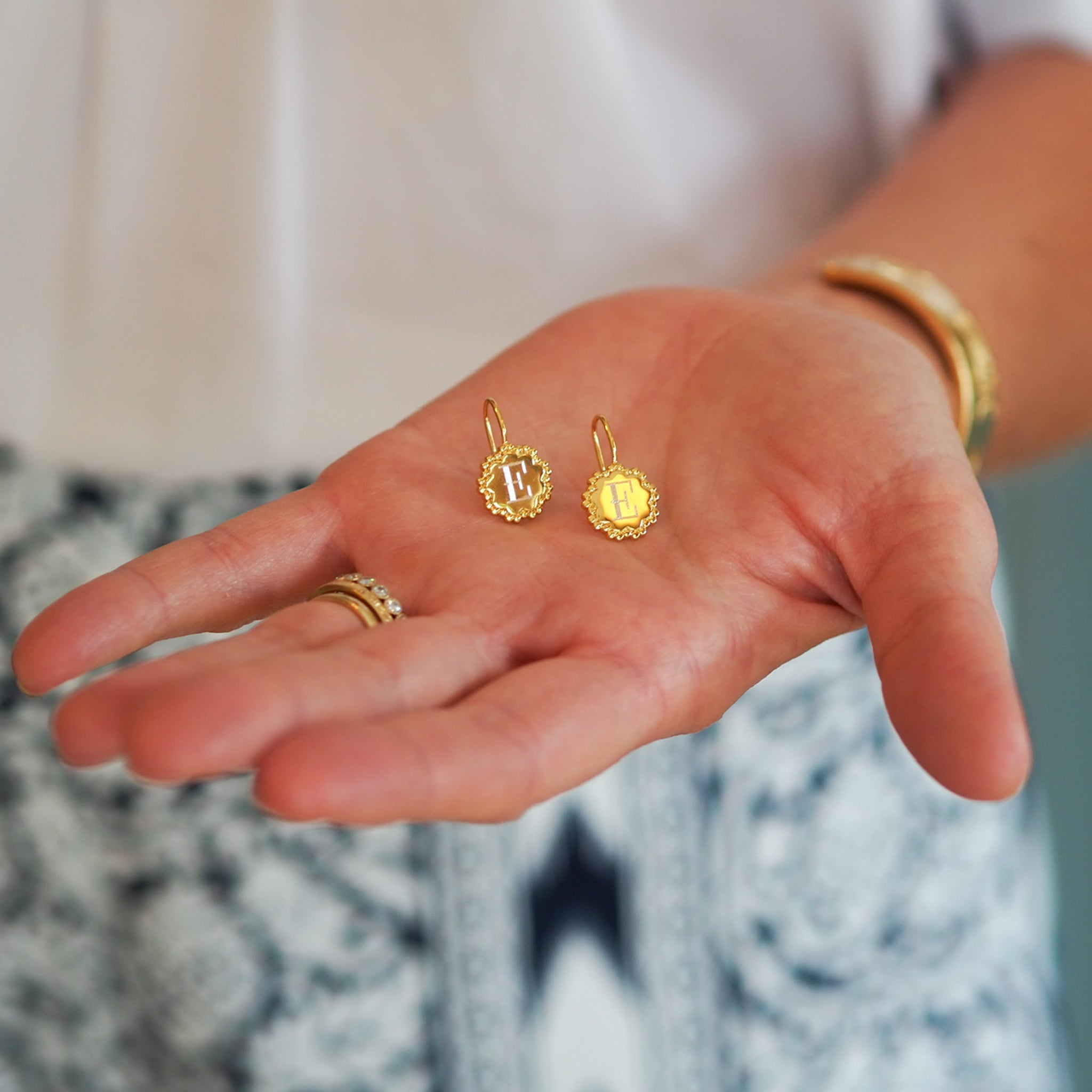 Goldbug Scalloped Drop Earrings with machine engraving