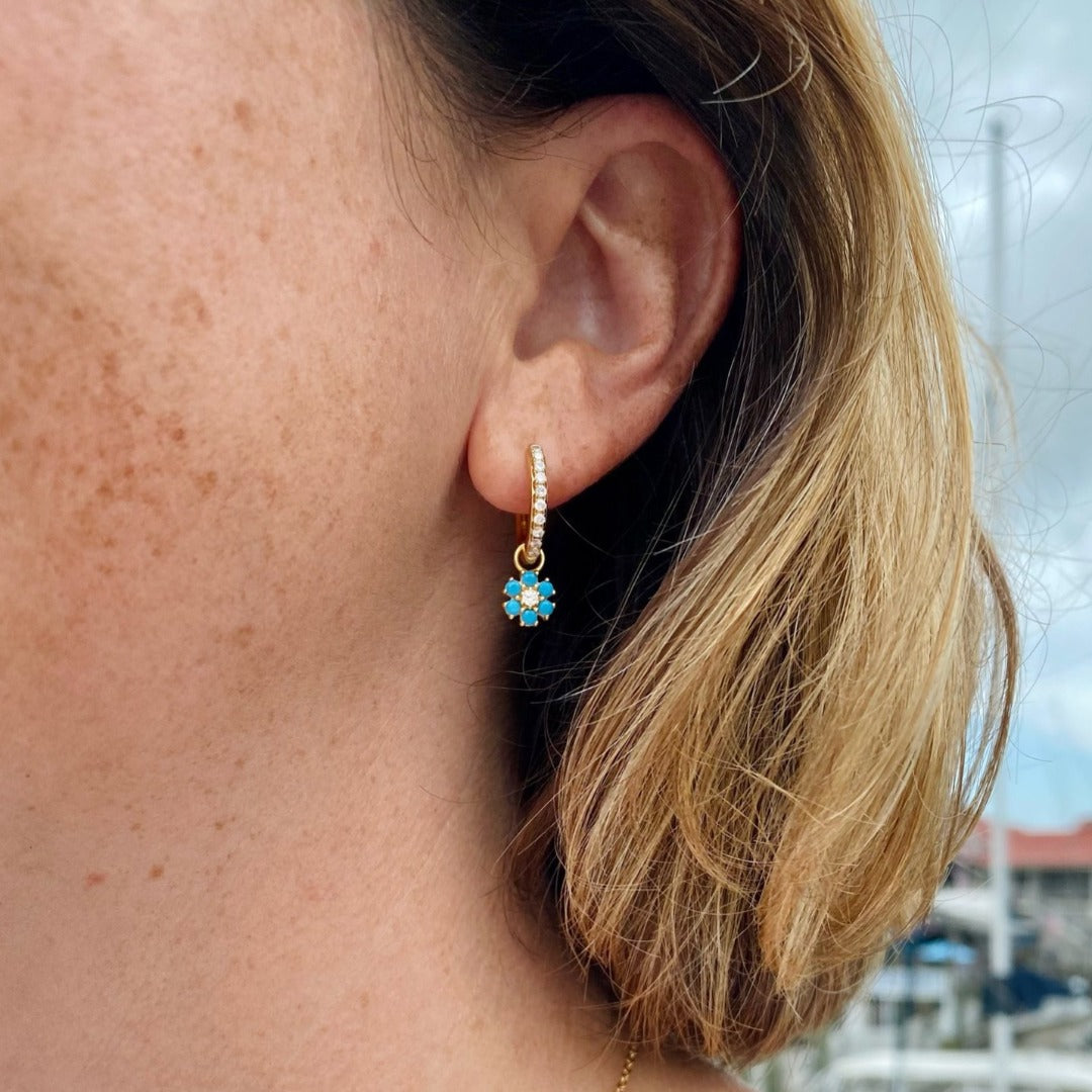 Goldbug Lowcountry Turquoise Flower Huggie Hoop Earrings