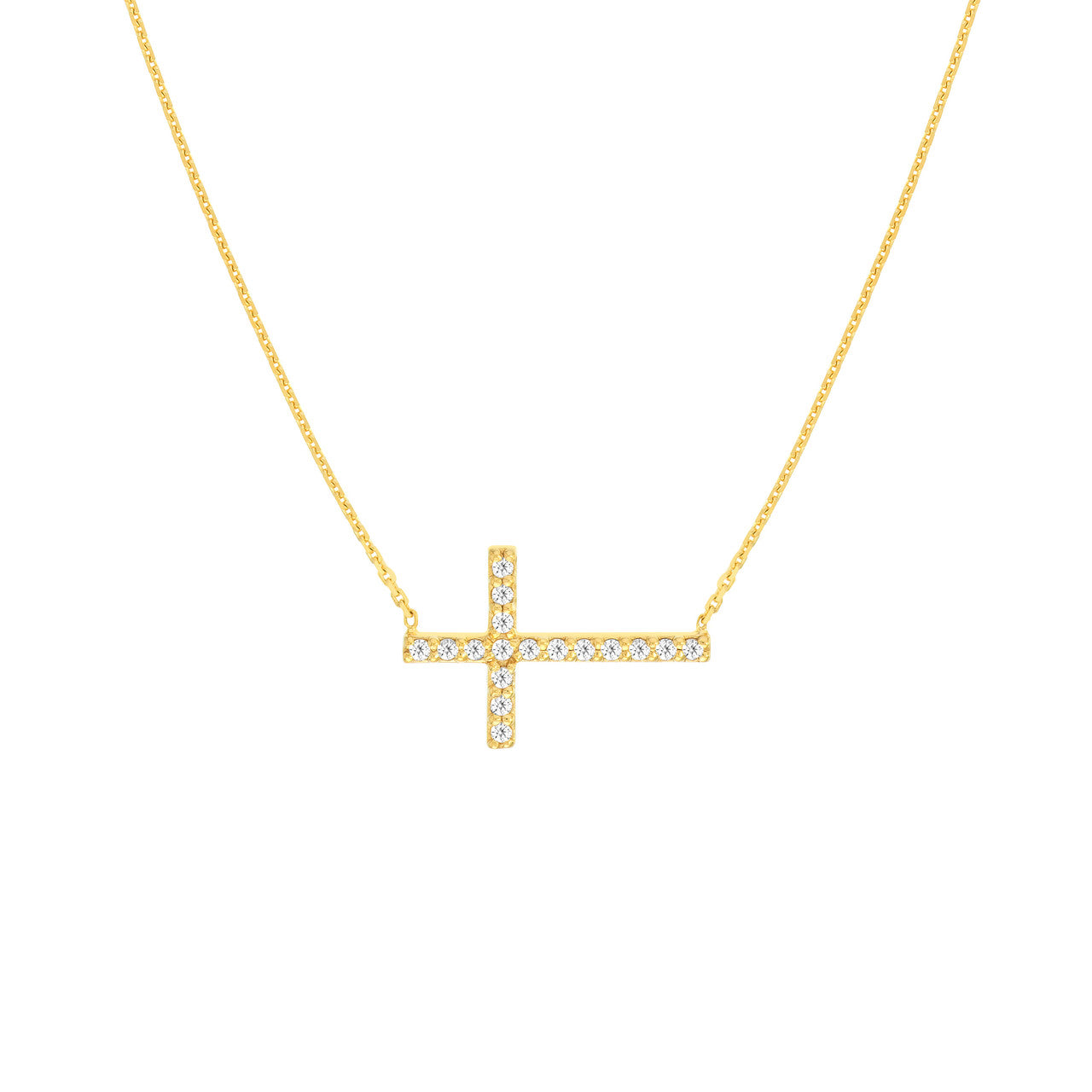 .16ctw Diamond Sideways Cross 14K Yellow Gold Necklace