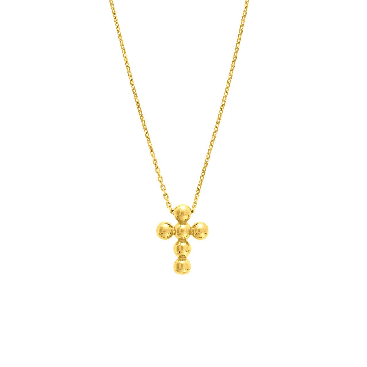 14K Yellow Gold Beaded Mini Cross Pendant Necklace