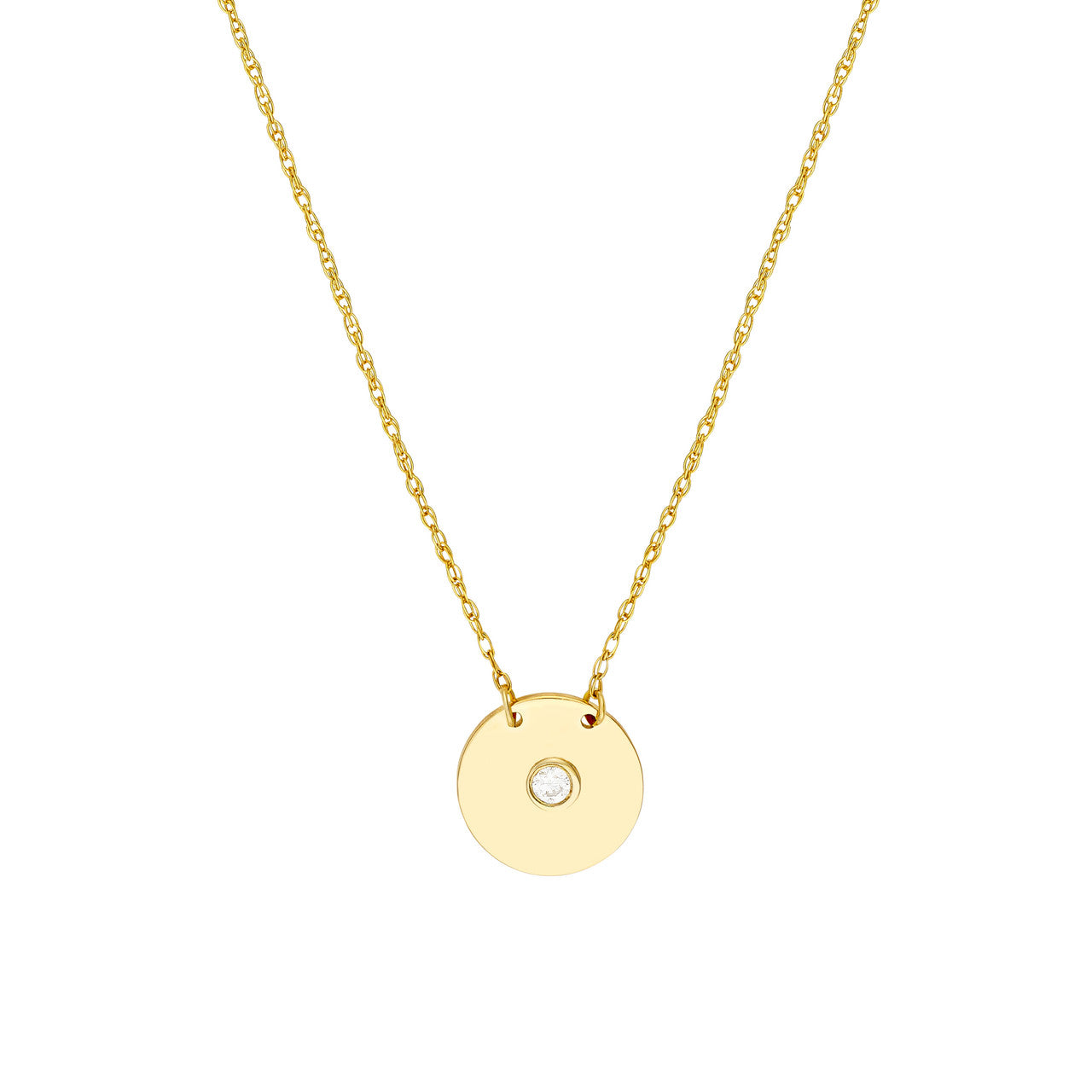 Diamond Small Disk 14K Yellow Gold Pendant Necklace