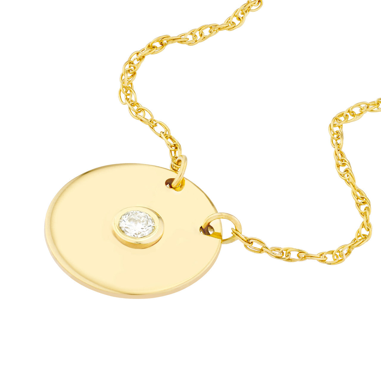 Diamond Small Disk 14K Yellow Gold Pendant Necklace