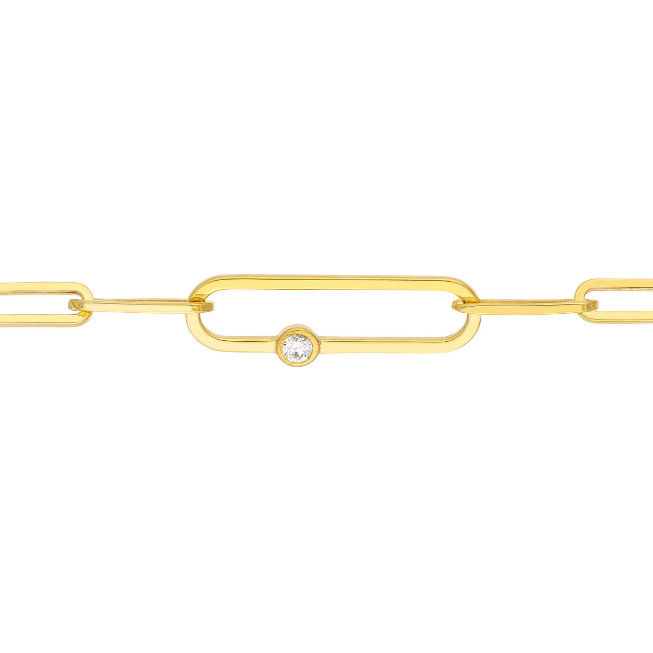 Diamond Bezel Accent 14K Yellow Gold Paperclip Chain Bracelet