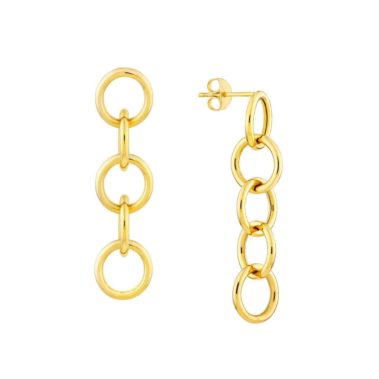 14K Yellow Gold Round Link Endless Dangle Earrings