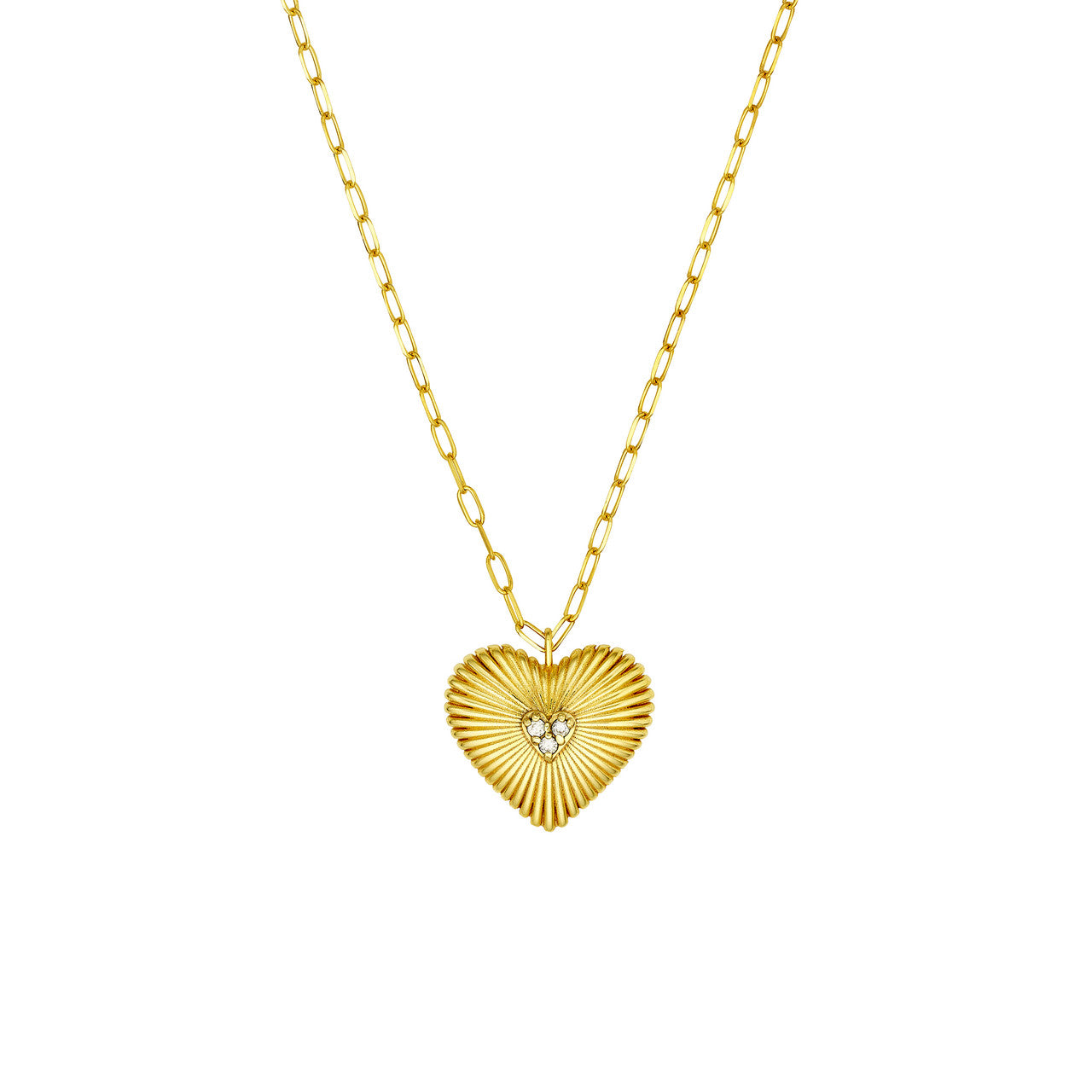 Diamond 14K Yellow Gold Radiant Heart Pendant Necklace