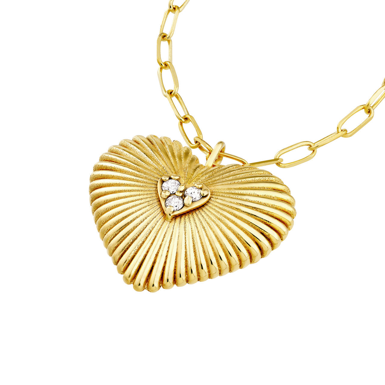 Diamond 14K Yellow Gold Radiant Heart Pendant Necklace