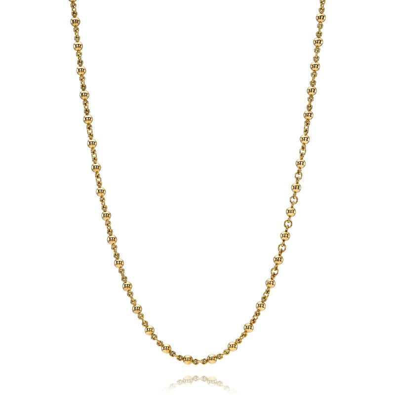 Single Stone 18K Yellow Gold Mini Rosary Chain Necklace