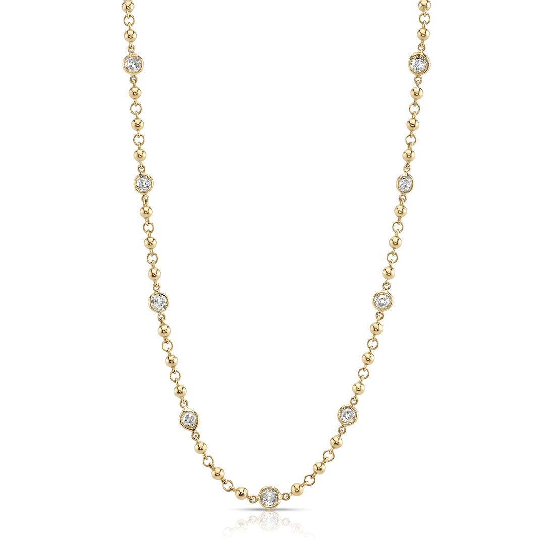 Single Stone Diamond Rosary Chain Necklace