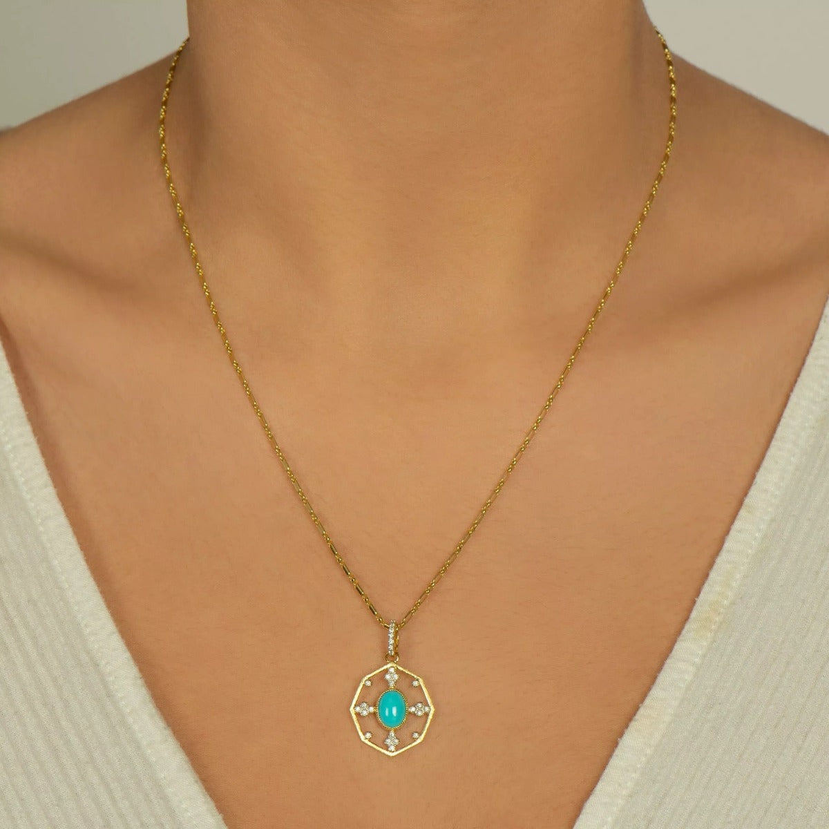 Jude Frances Provence Turquoise & Floating Diamond Pendant