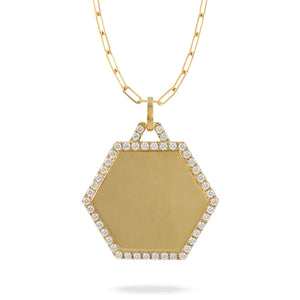 Diamond Hexagon 18K Yellow Gold Pendant Necklace