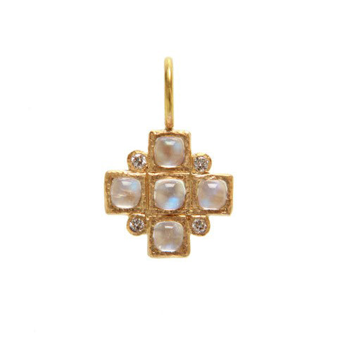 Elizabeth Locke Sugarloaf Moonstone & Diamond Cross Pendant