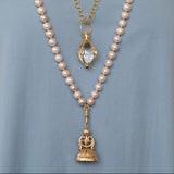 Gold Filled Swivel Clip & Pink Pearl Strand Necklace 30"