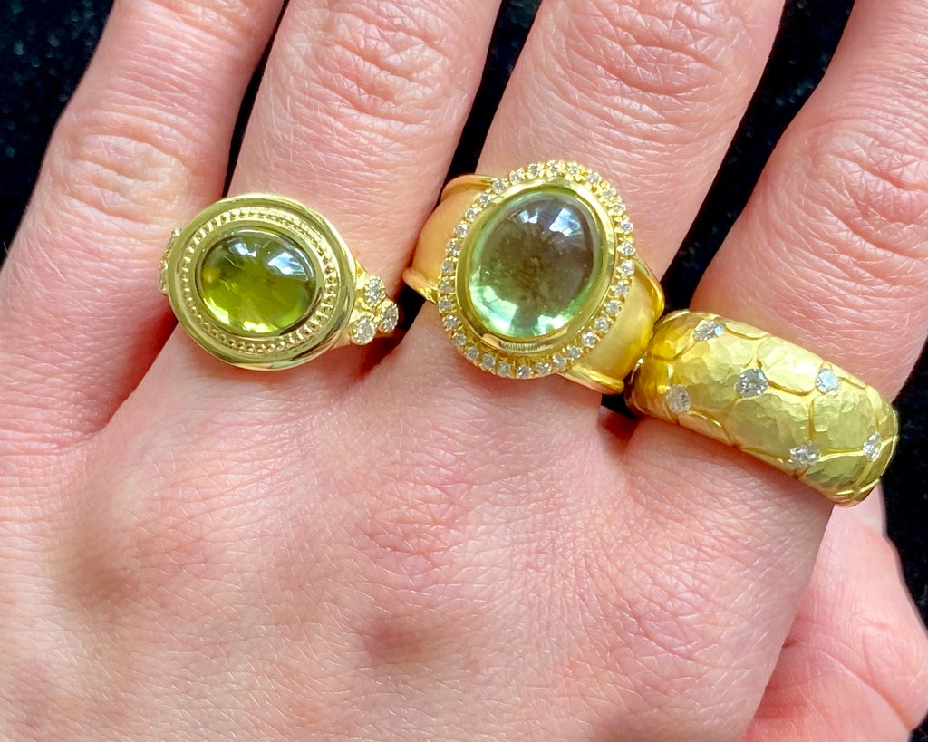 Peridot Cabochon Diamond Rings