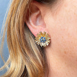 Blue Sapphire 14K Yellow Gold Flower Jacket Earrings