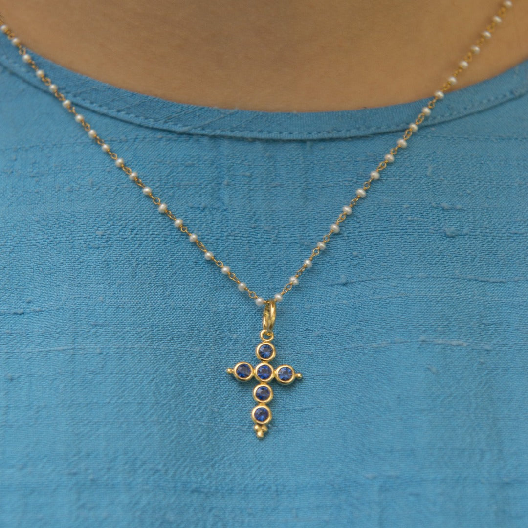 Temple St. Clair Blue Sapphire Classic Cross Pendant