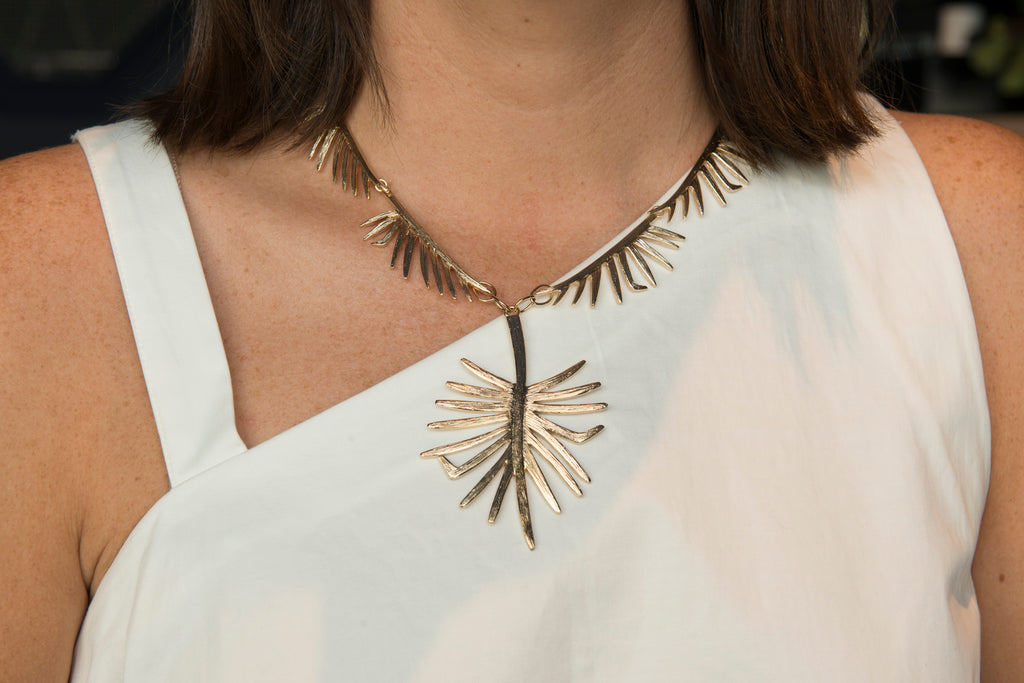 Goldbug Collection Palmetto Frond Pendant Link Necklace