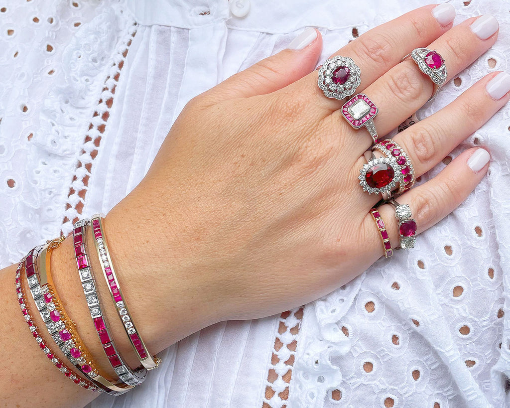 July Ruby Rings and Bracelets Styled