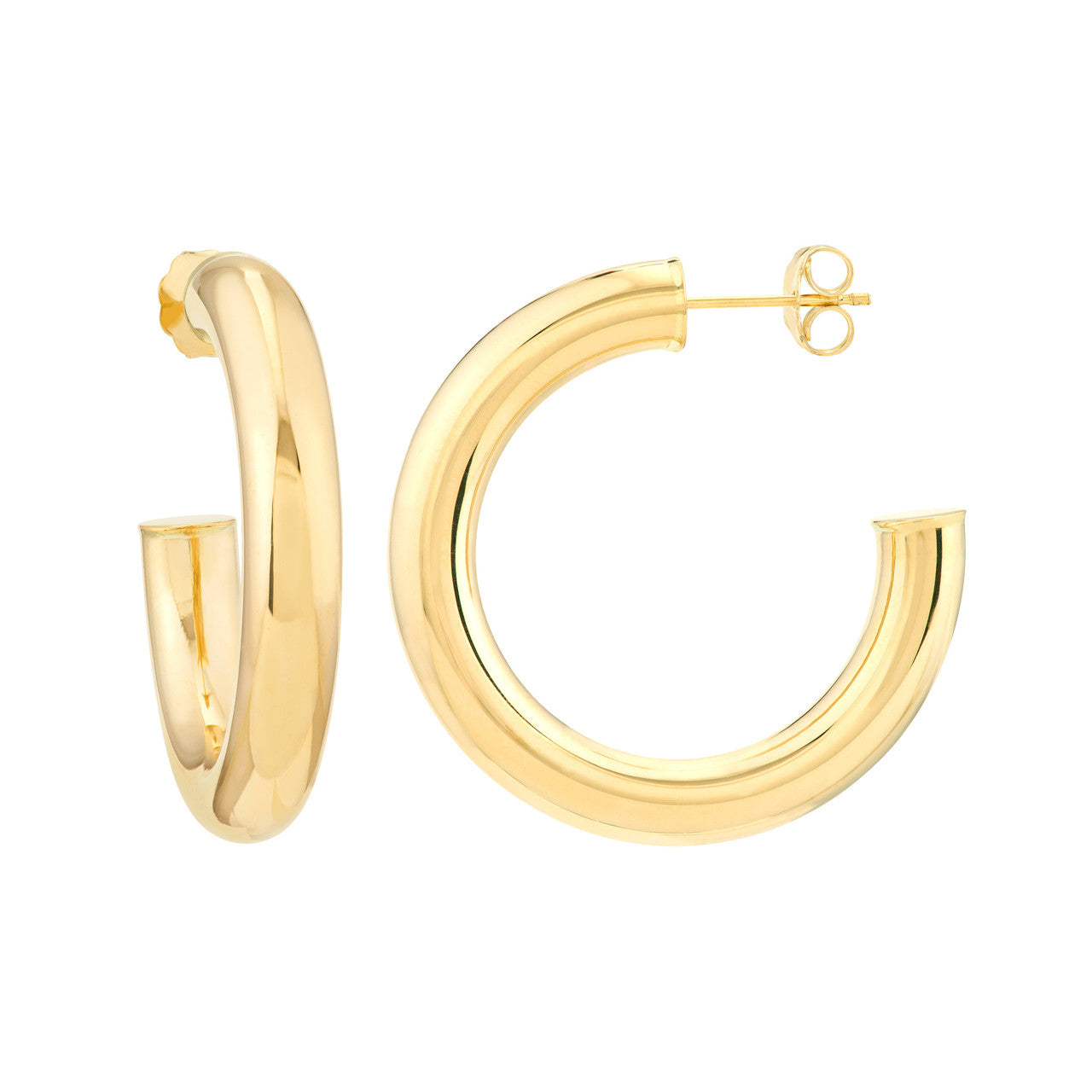 14K Yellow Gold 5x30mm Tube Hoop Earrings