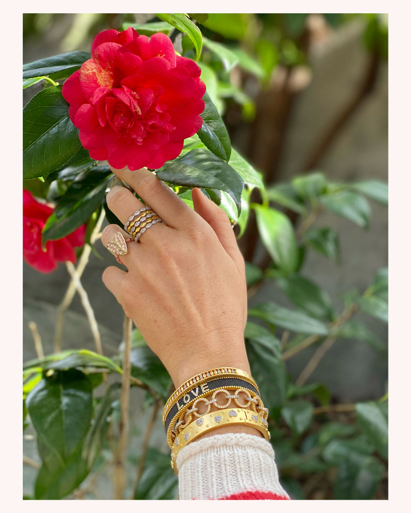 Red Camellia with Freida Rothman Bangle Stack