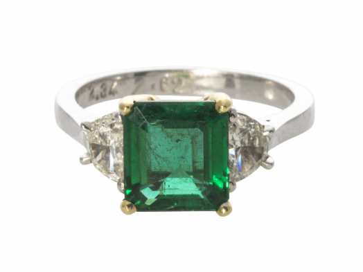 Emerald Half Moon Diamond Ring