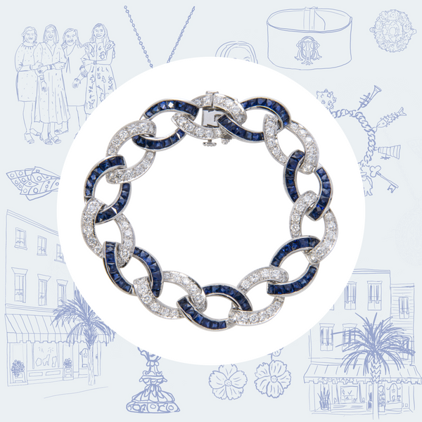 Sapphire Diamond Platinum Curb Link Bracelet