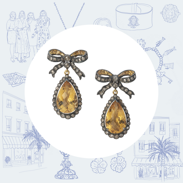 Edwardian Repro Citrine and Diamond Bow Earrings