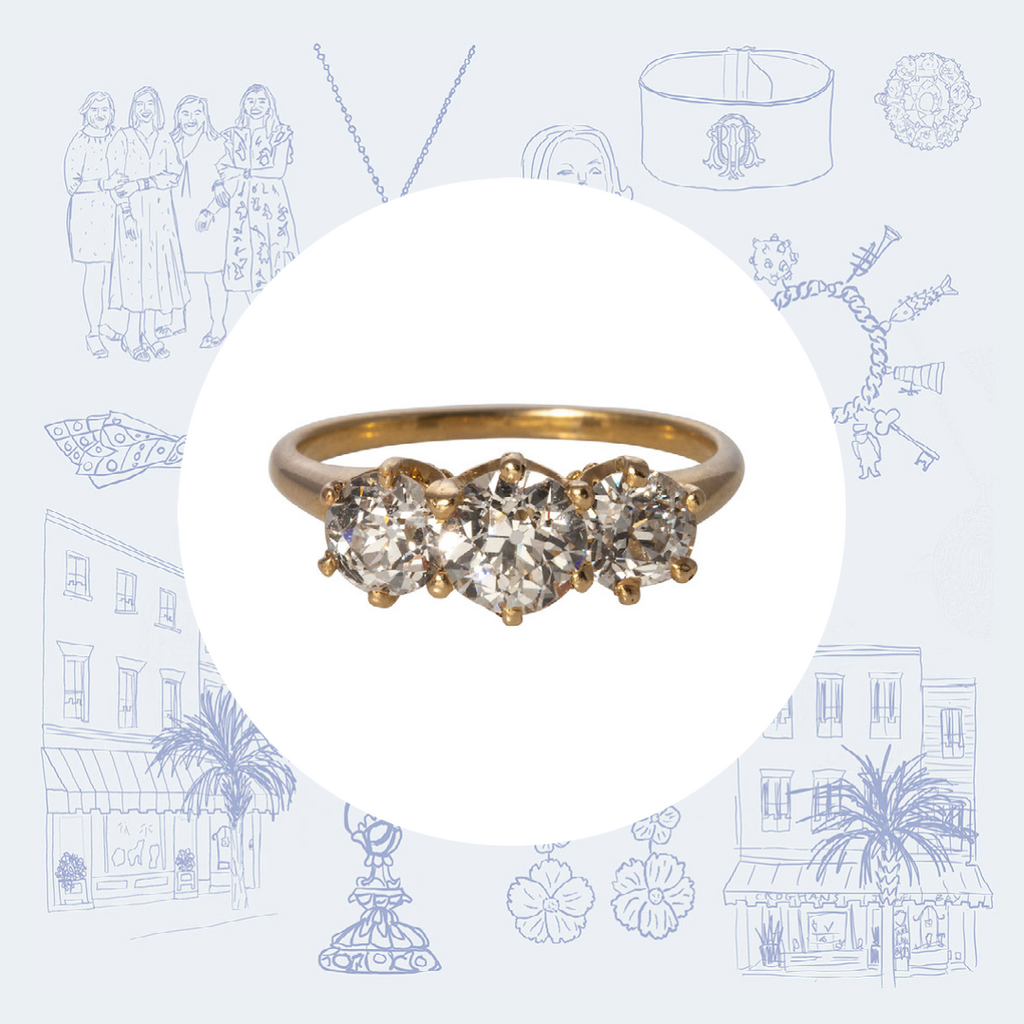 Art Deco 3-Stone Old Mine Diamond Ring