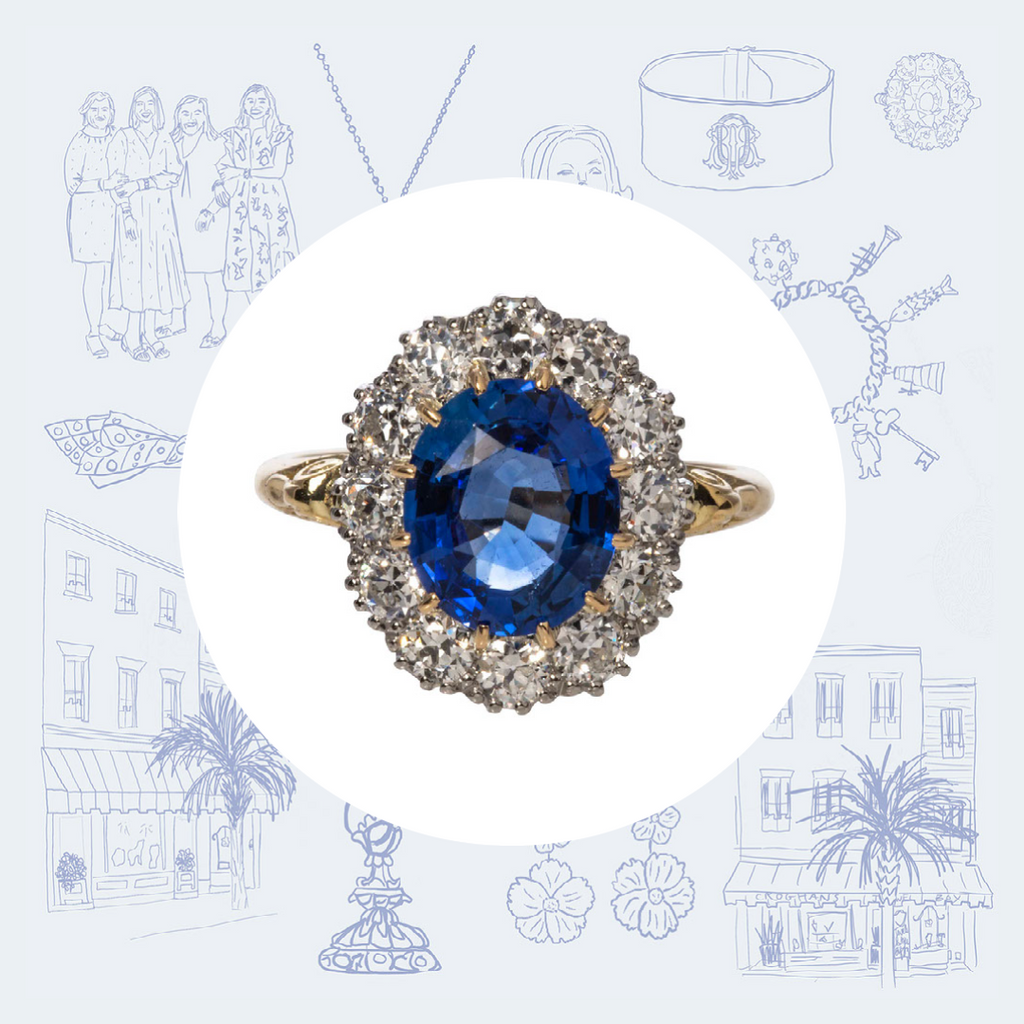 Victorian Style Sapphire Diamond Halo Ring